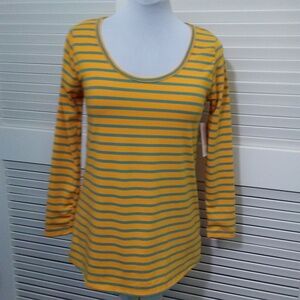 LuLaRoe Lynnae Yellow/Teal Stripe Long Sleeve NWT